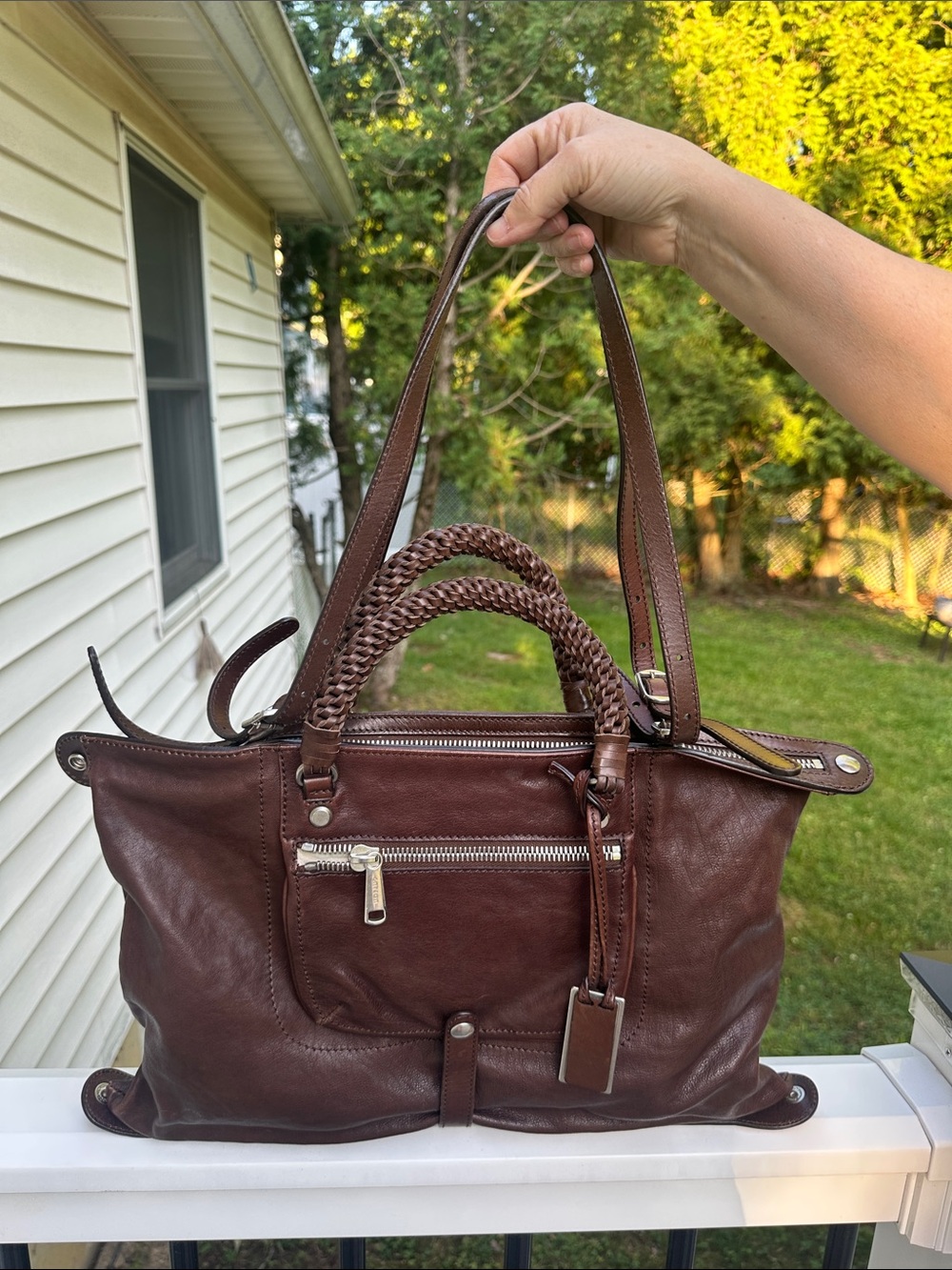 Gryson Classic Brown Braided-Handle Leather Tote